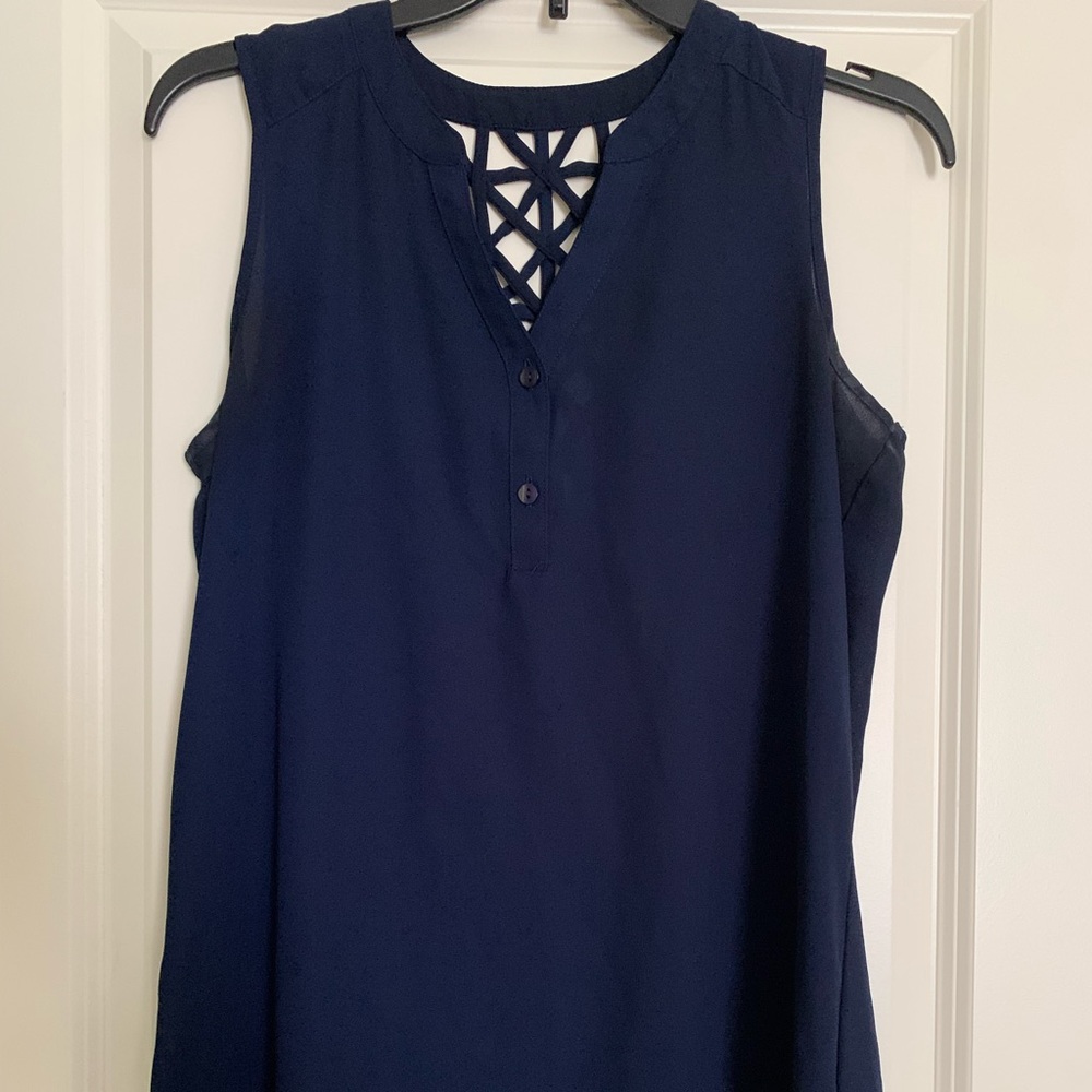 Iz Byer navy tank top, cut out back, long. Size m